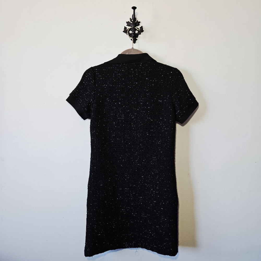 NWT La Fée Maraboutée Tweed Mini Dress Size 34 US S Black Short Sleeve Polo Neck - Picture 2 of 4